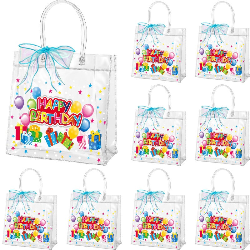 Henoyso 24 Pcs Clear Happy Birthday Gift Bags Plastic Goodie Candy Treat Bags PVC Party Favor Totes with Handles 78 x 78 x 31 Gift Wrap Totes